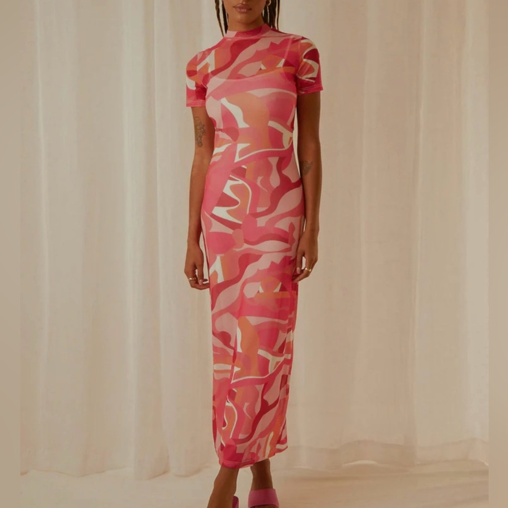 Sheer Mesh Colorful pink Maxi Dress size 6 - Picture 6 of 10